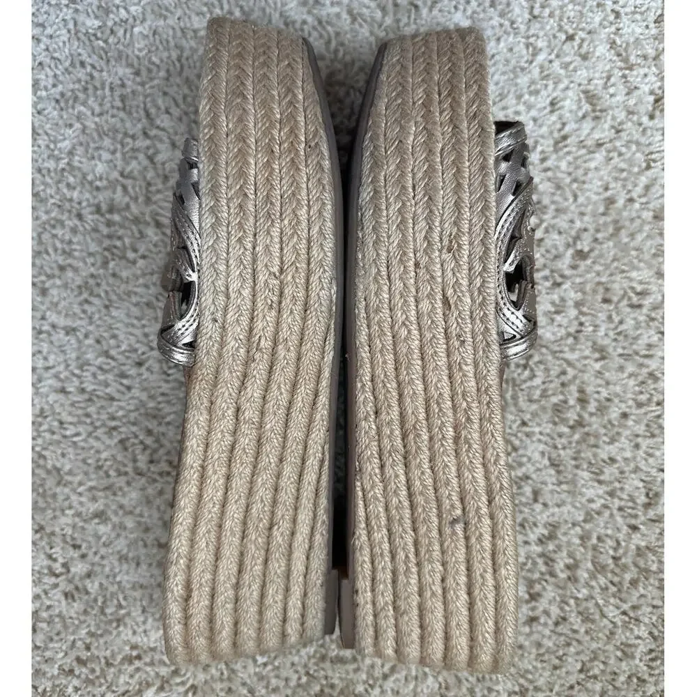 Tory Burch Metallic Gold Leather Espadrille‎ Wedge Sandals Size 8.5